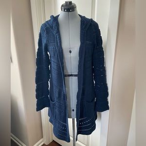 Lucky Brand Long Sweater Cardigan Hoodie, Navy Blue, Size M